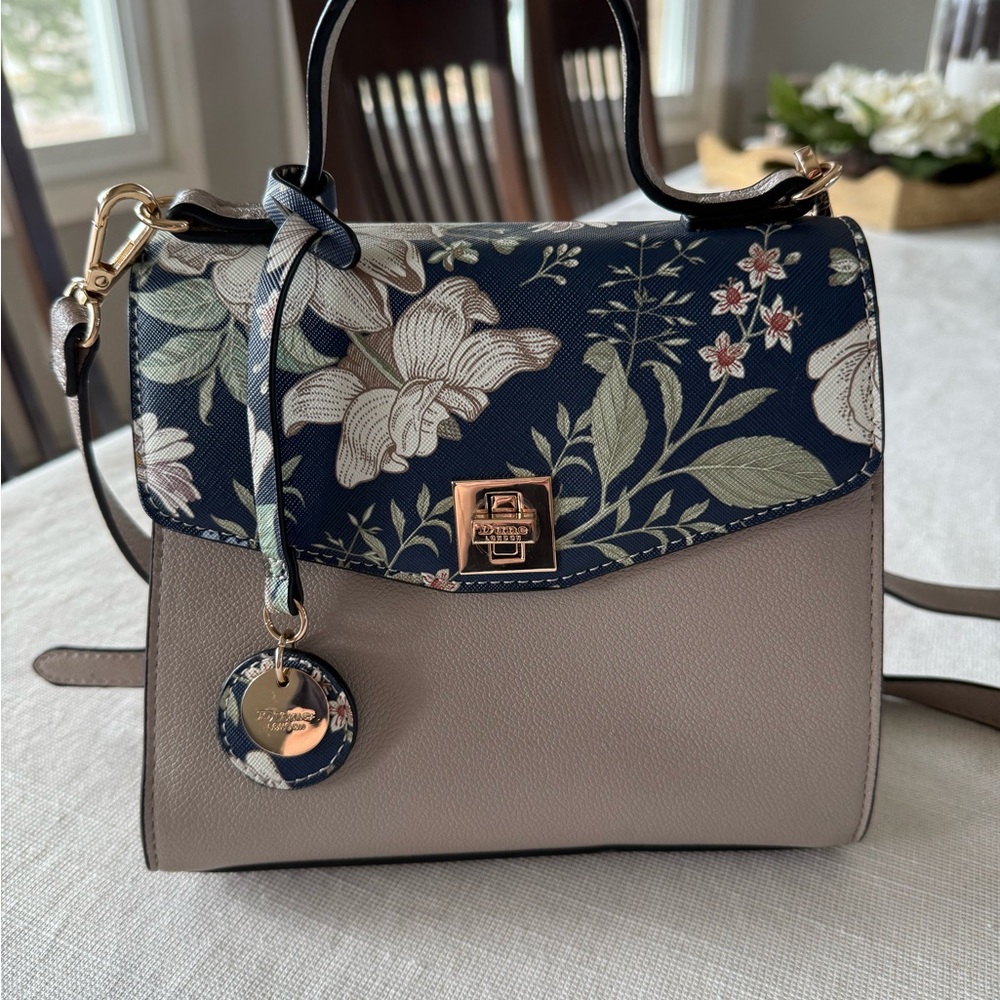 Dune London Beige and Navy Floral Crossbody Bag
